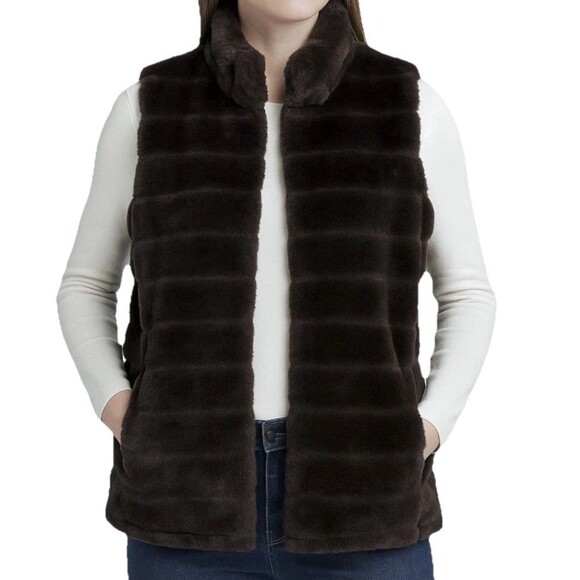 Talbots Jackets & Blazers - Talbots Women’s Faux Fur Vest Brown L/XL Sleeveless Plush Lined Cozy Layering